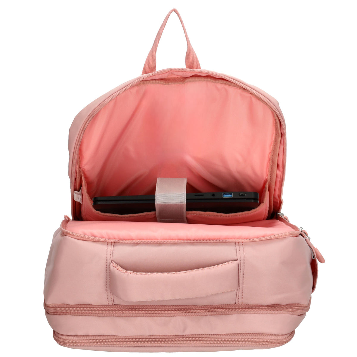Businessrucksack 42 x 30cm in Altrosa mit Reißverschluss und Aufsteckfunktion Trolley - leder-accessoires.com