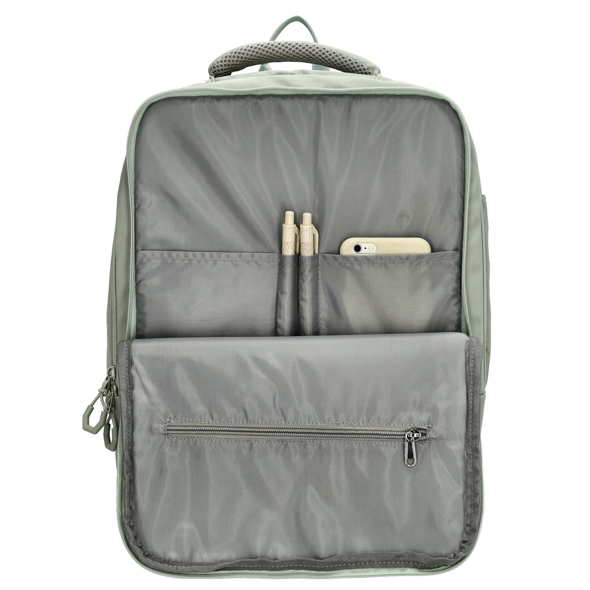 Businessrucksack 42 x 30cm in Hellgrün mit Reißverschluss und Aufsteckfunktion Trolley - leder-accessoires.com