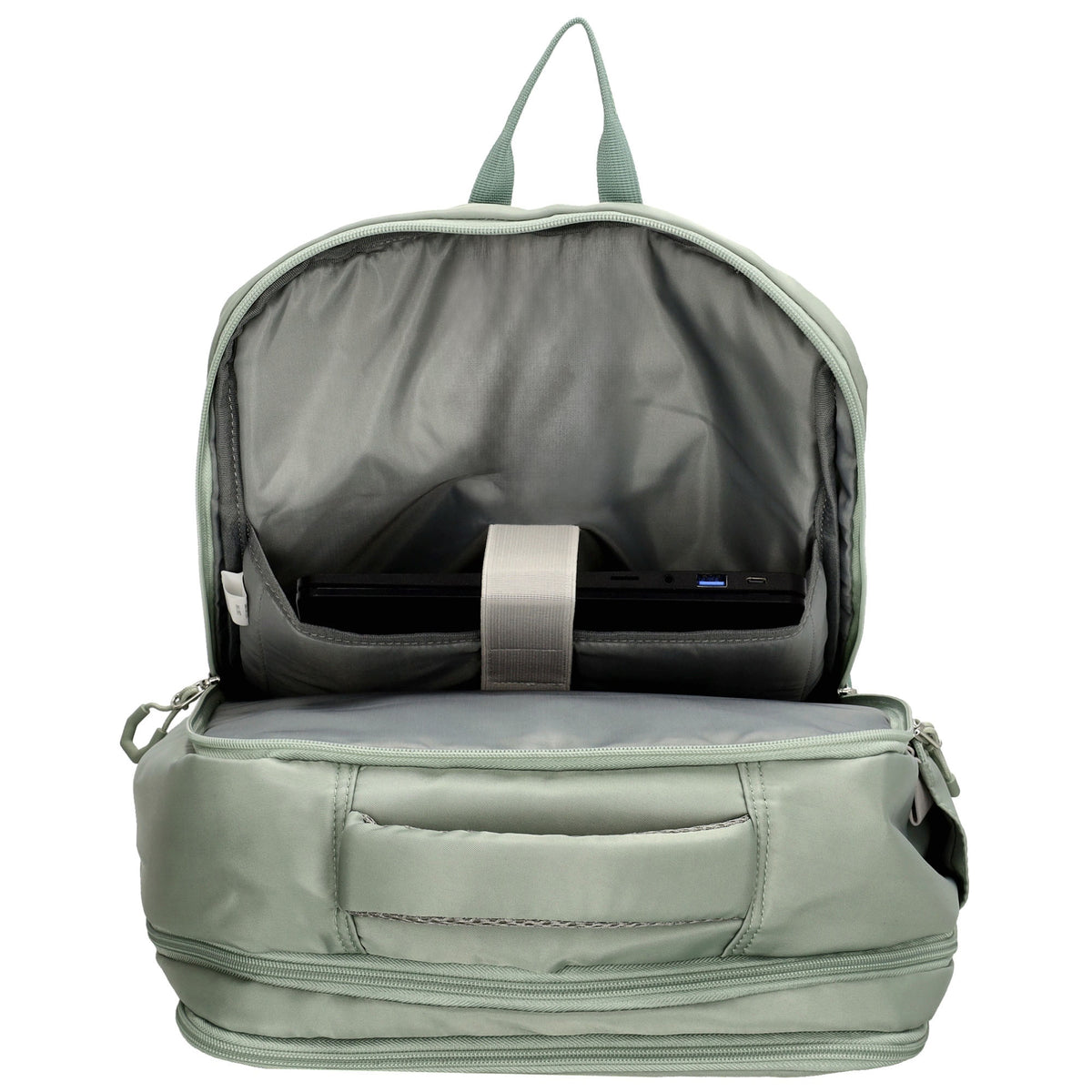Businessrucksack 42 x 30cm in Hellgrün mit Reißverschluss und Aufsteckfunktion Trolley - leder-accessoires.com