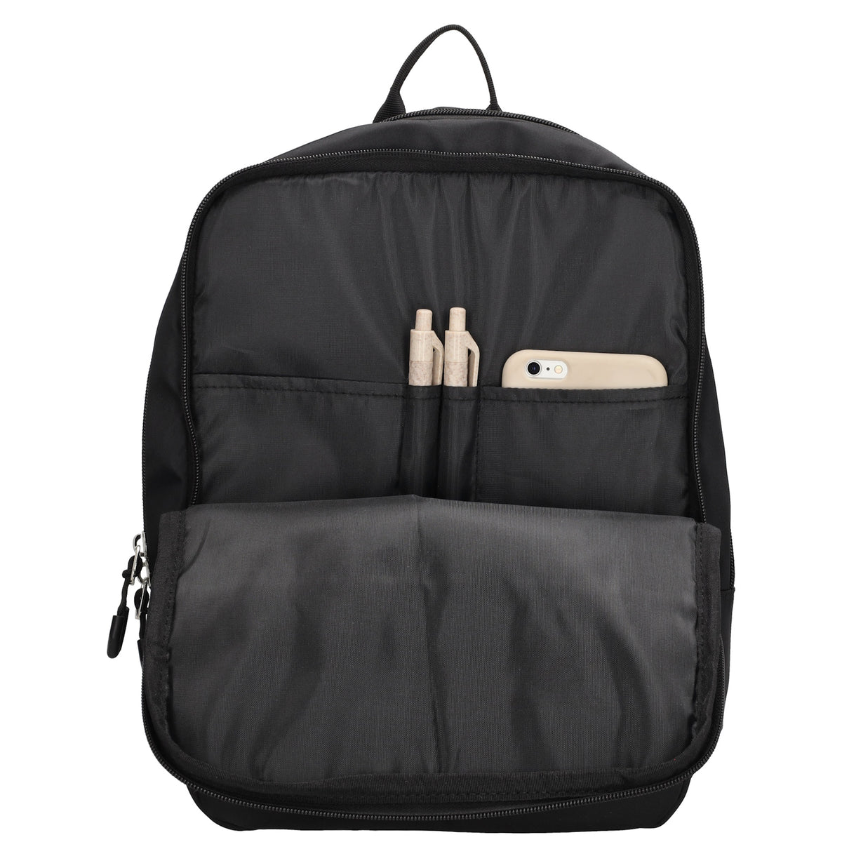 Businessrucksack 25 x 33cm in Schwarz mit Reißverschluss und Aufsteckfunktion Trolley - leder-accessoires.com