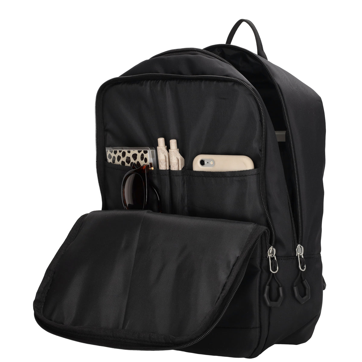 Businessrucksack 25 x 33cm in Schwarz mit Reißverschluss und Aufsteckfunktion Trolley - leder-accessoires.com