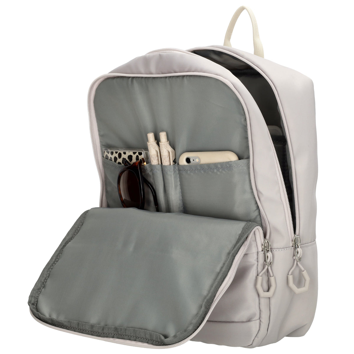 Businessrucksack 25 x 33cm in Hellgrau mit Reißverschluss und Aufsteckfunktion Trolley - leder-accessoires.com