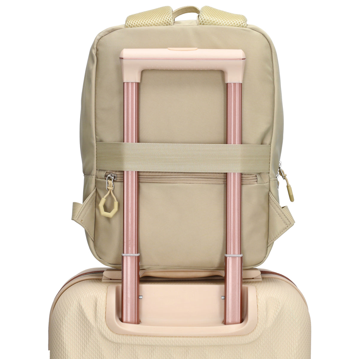 Businessrucksack 25 x 33cm in Sand|Beige mit Reißverschluss und Aufsteckfunktion Trolley - leder-accessoires.com