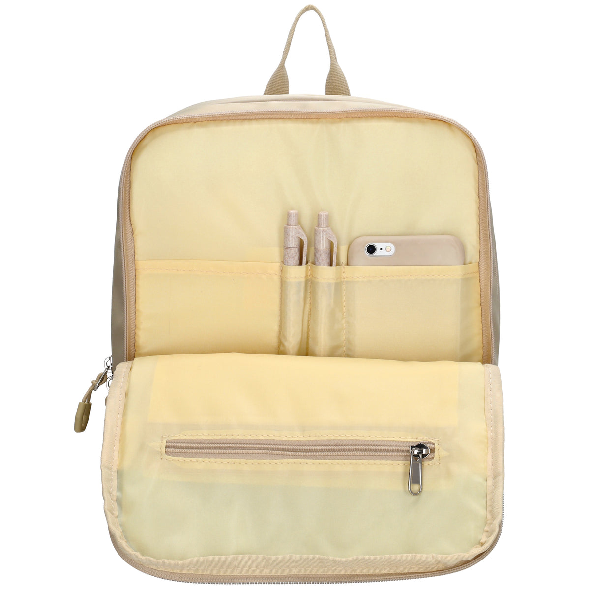 Businessrucksack 25 x 33cm in Sand|Beige mit Reißverschluss und Aufsteckfunktion Trolley - leder-accessoires.com