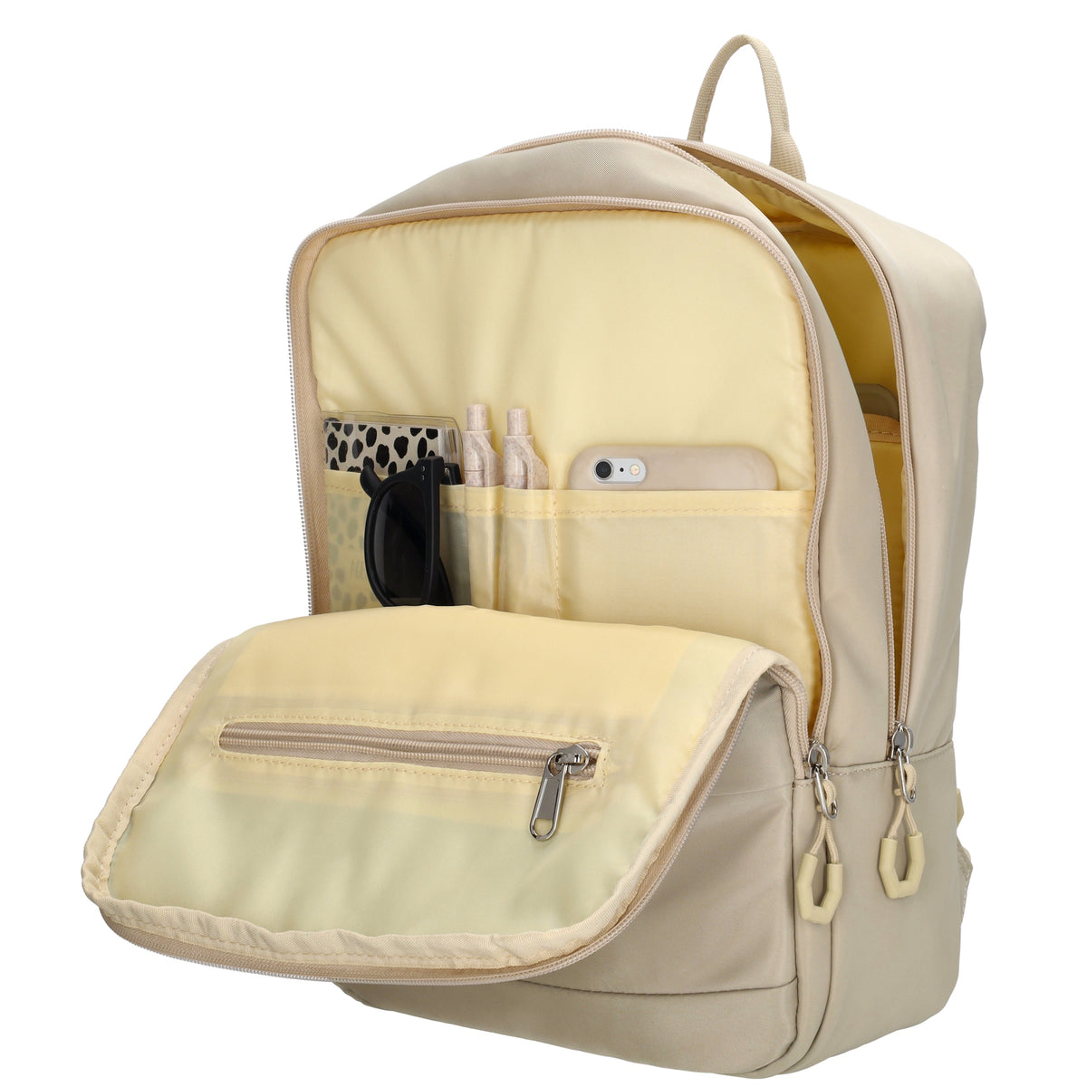 Businessrucksack 25 x 33cm in Sand|Beige mit Reißverschluss und Aufsteckfunktion Trolley - leder-accessoires.com