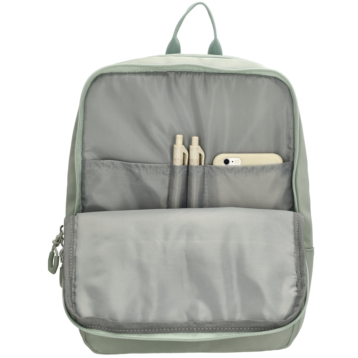 Businessrucksack 25 x 33cm in Hellgrün mit Reißverschluss und Aufsteckfunktion Trolley - leder-accessoires.com