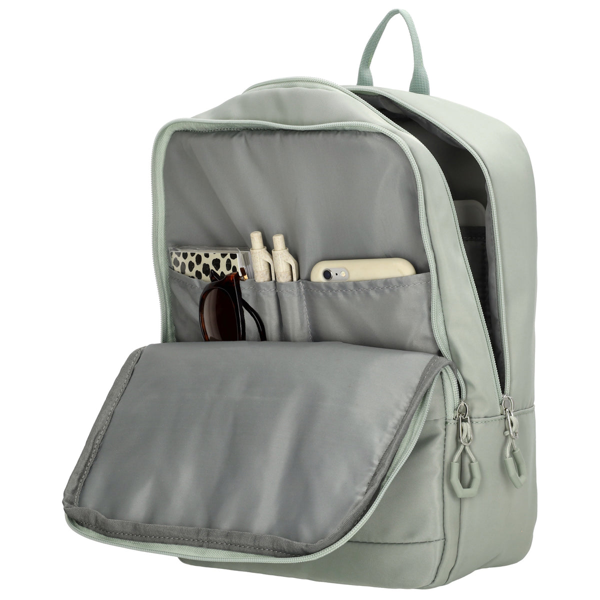 Businessrucksack 25 x 33cm in Hellgrün mit Reißverschluss und Aufsteckfunktion Trolley - leder-accessoires.com