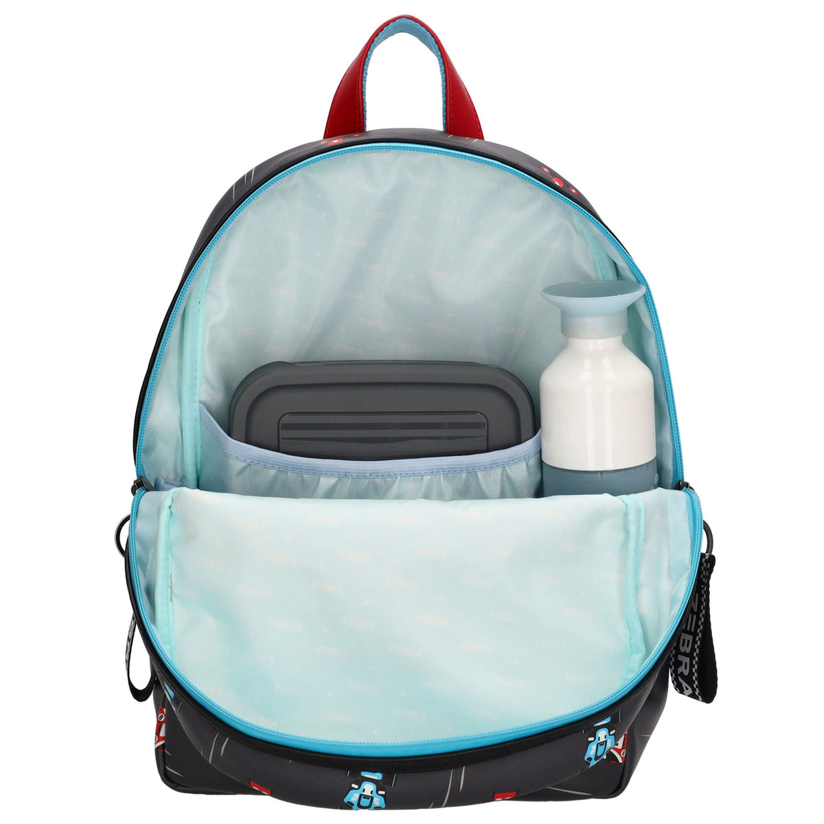Kinderrucksack 25x35cm mit Rennauto-Muster in Schwarz - leder-accessoires.com