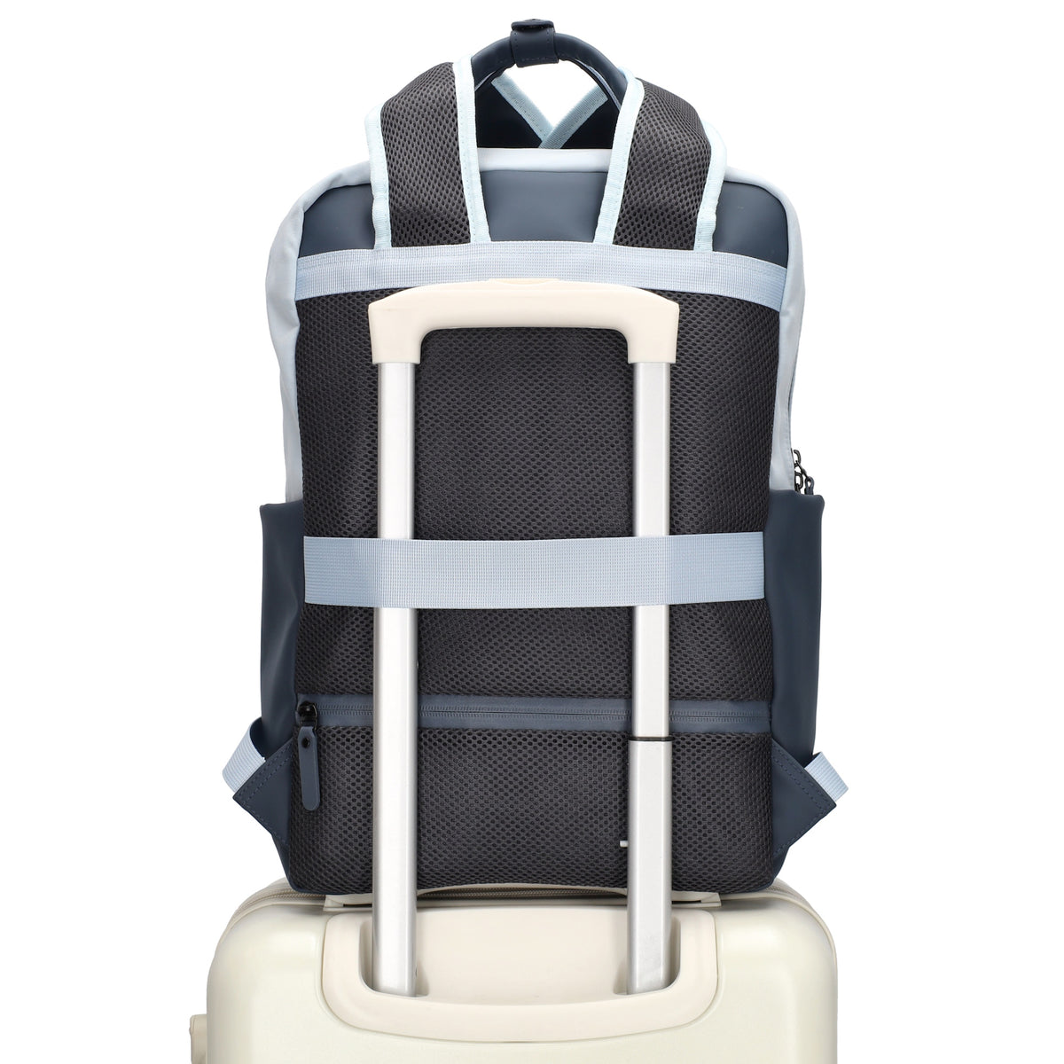 Business-|Schulrucksack 21 x 37cm in Blau mit Aufsteckfunktion Trolley - leder-accessoires.com