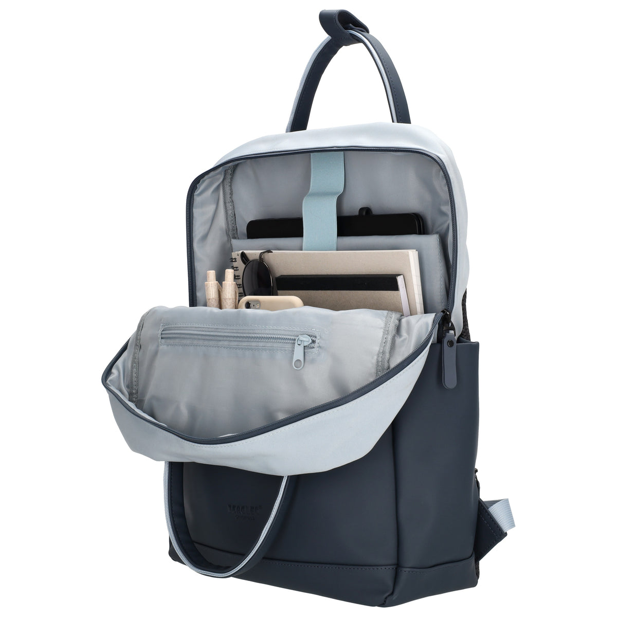 Business-|Schulrucksack 21 x 37cm in Blau mit Aufsteckfunktion Trolley - leder-accessoires.com