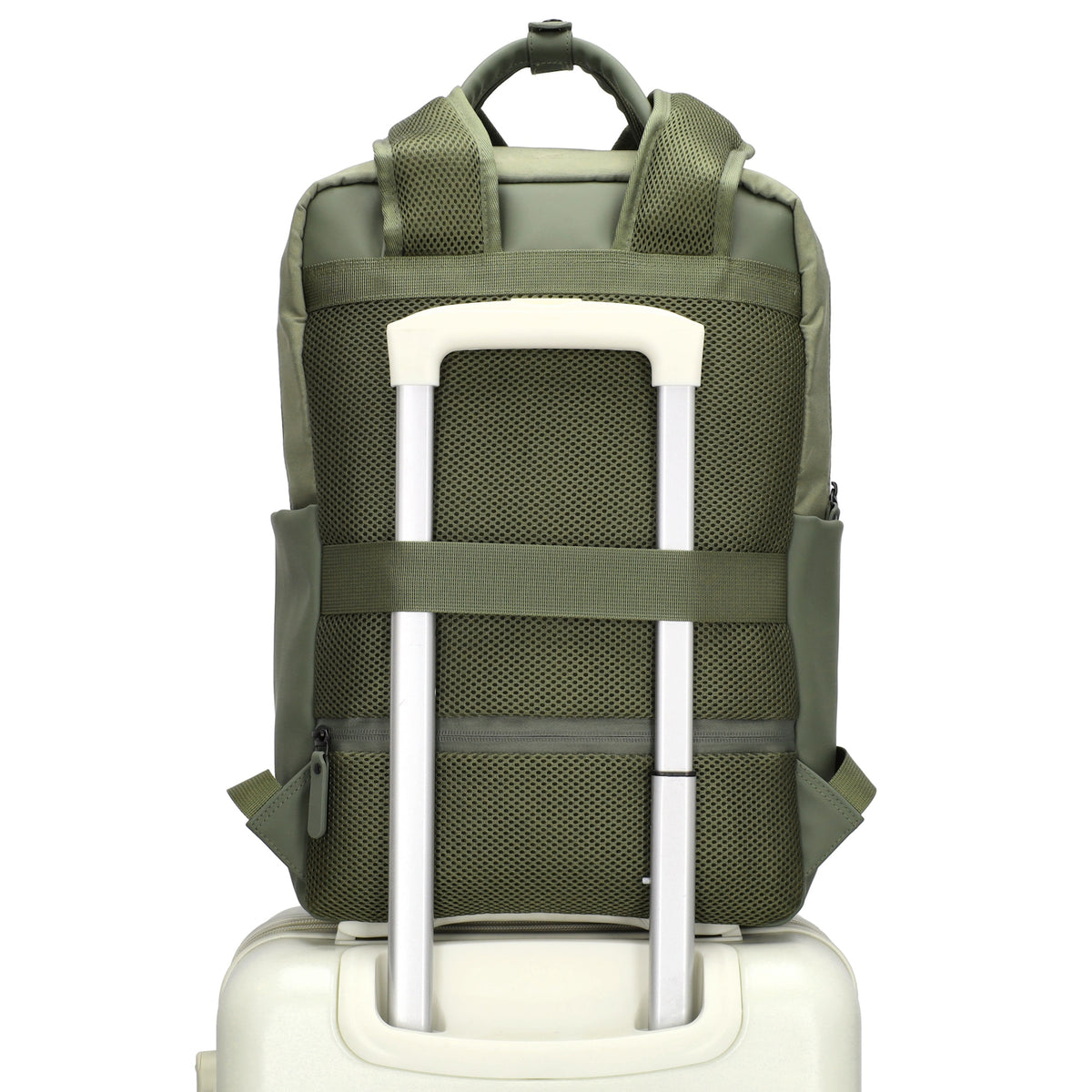 Business-|Schulrucksack 21 x 37cm in Olivgrün mit Aufsteckfunktion Trolley - leder-accessoires.com