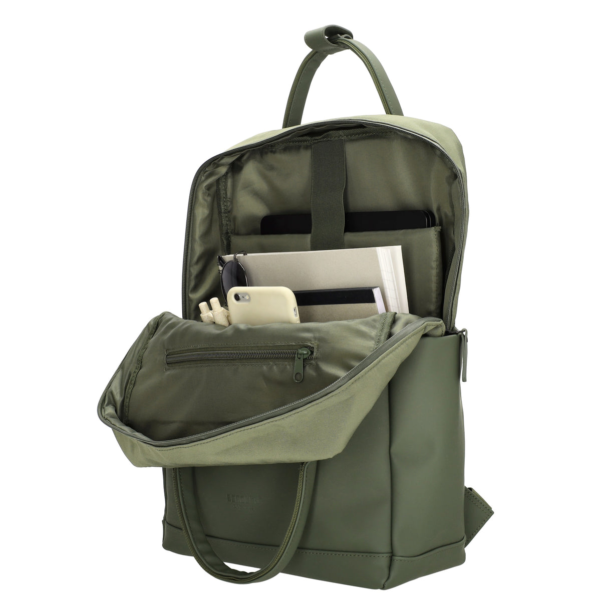 Business-|Schulrucksack 21 x 37cm in Olivgrün mit Aufsteckfunktion Trolley - leder-accessoires.com