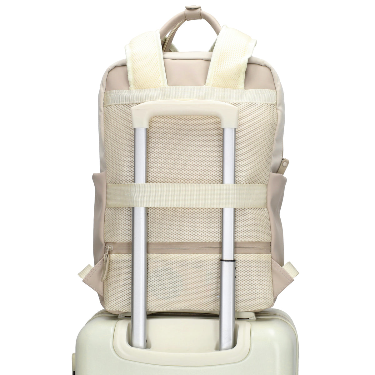 Business-|Schulrucksack 21 x 37cm in Creme mit Aufsteckfunktion Trolley - leder-accessoires.com