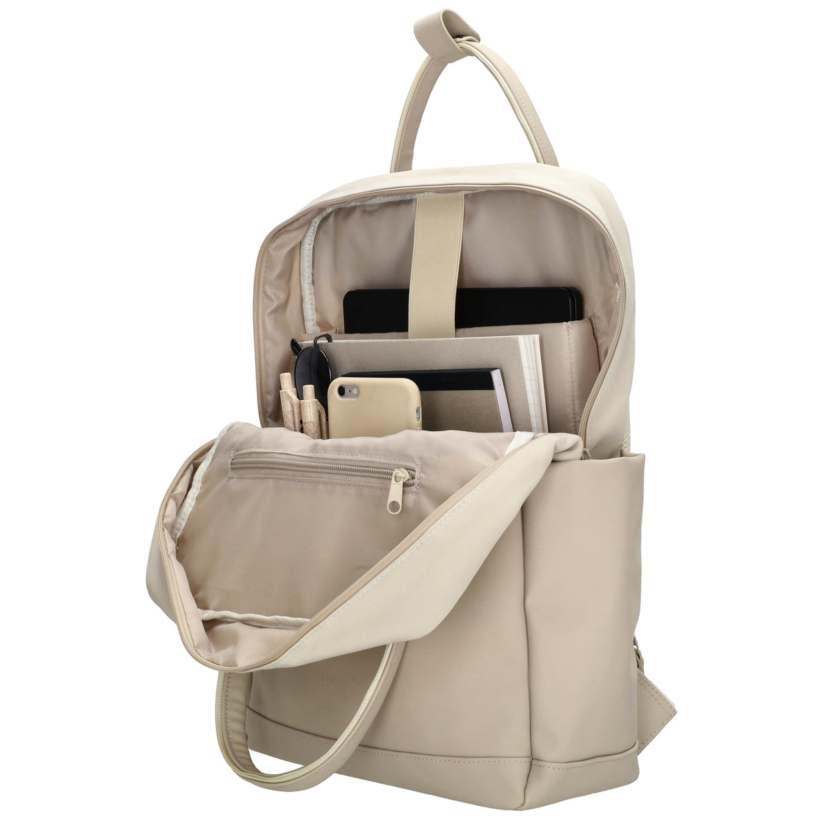 Business-|Schulrucksack 21 x 37cm in Creme mit Aufsteckfunktion Trolley - leder-accessoires.com