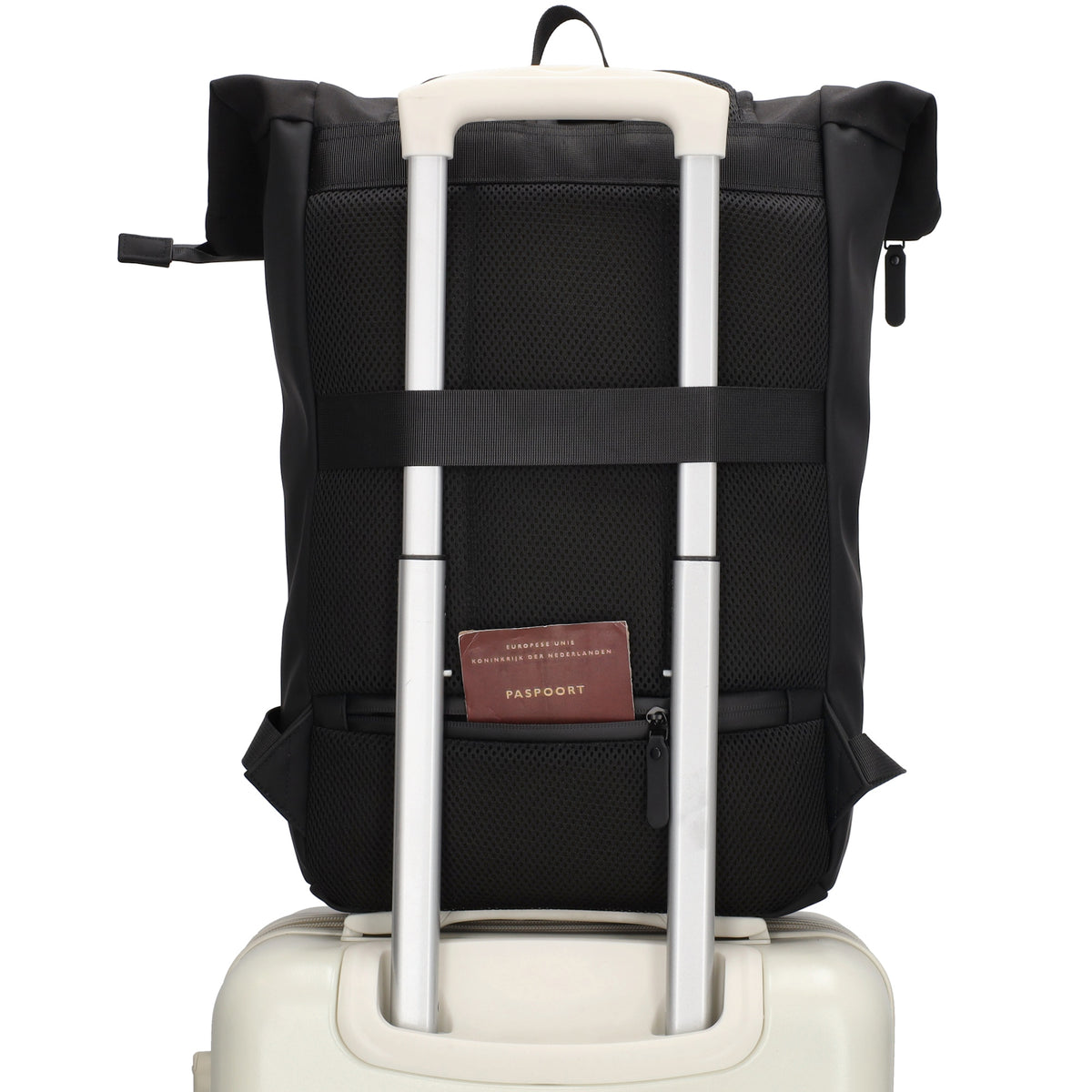 Rolltop-Rucksack 46x38cm in Schwarz mit Reißverschluss und Reißverschlussfach - leder-accessoires.com