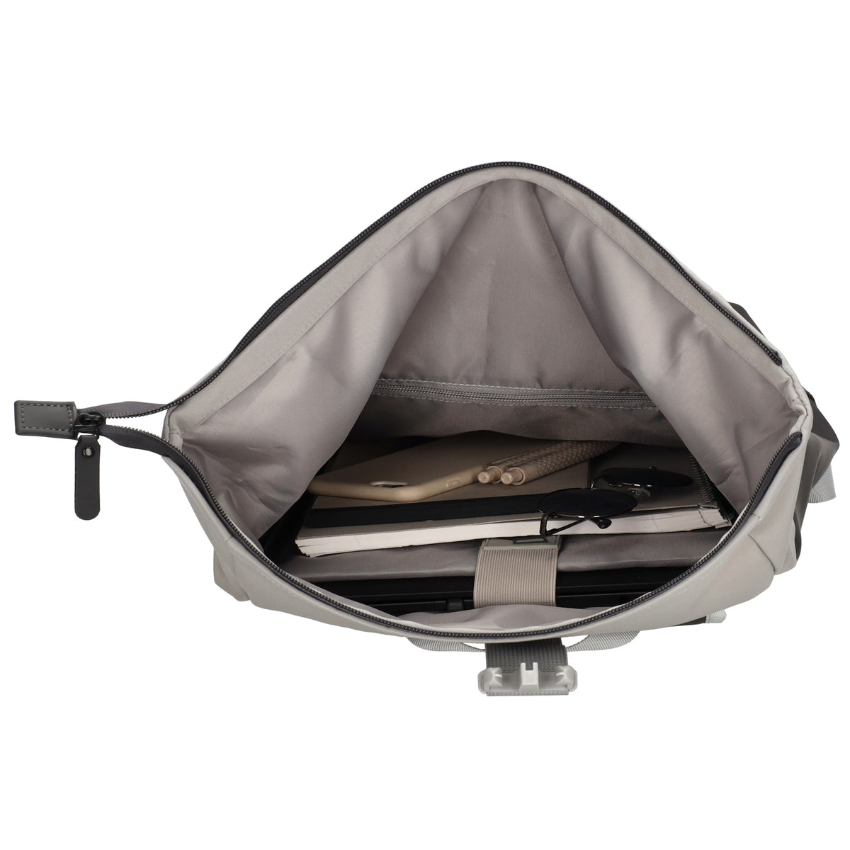Rolltop-Rucksack 46x38cm in Grau mit Reißverschluss und Reißverschlussfach - leder-accessoires.com