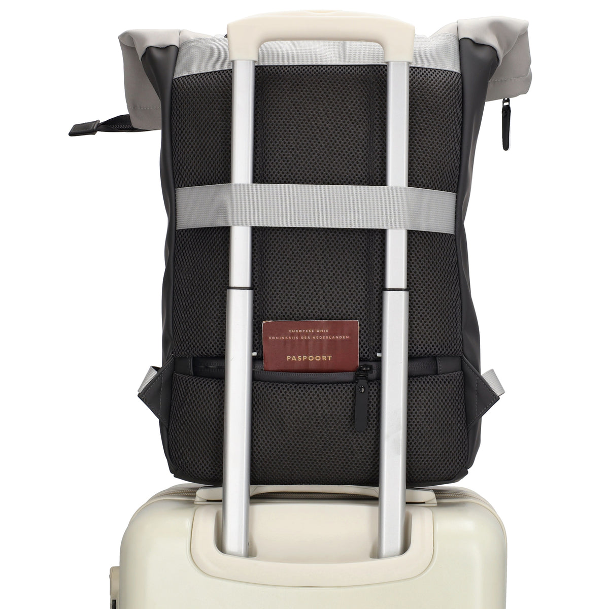 Rolltop-Rucksack 46x38cm in Grau mit Reißverschluss und Reißverschlussfach - leder-accessoires.com