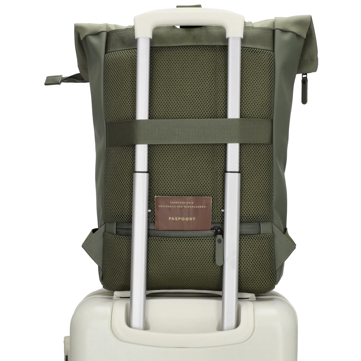 Rolltop-Rucksack 46x38cm in Olivgrün mit Reißverschluss und Reißverschlussfach - leder-accessoires.com