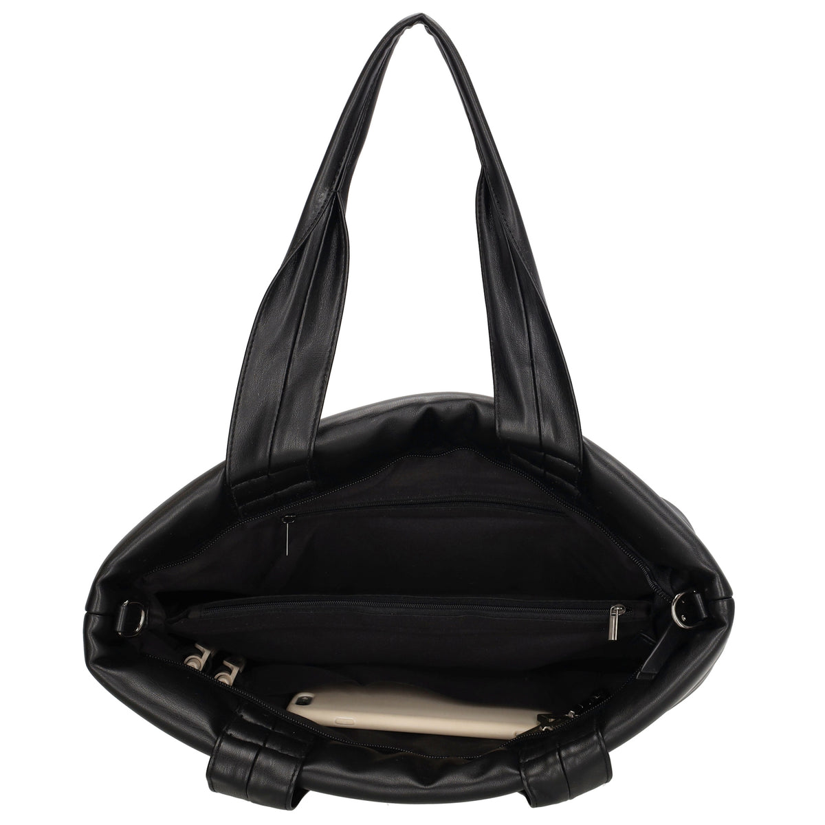 Shopper gesteppt 34x28cm in Schwarz aus Kunstleder - leder-accessoires.com