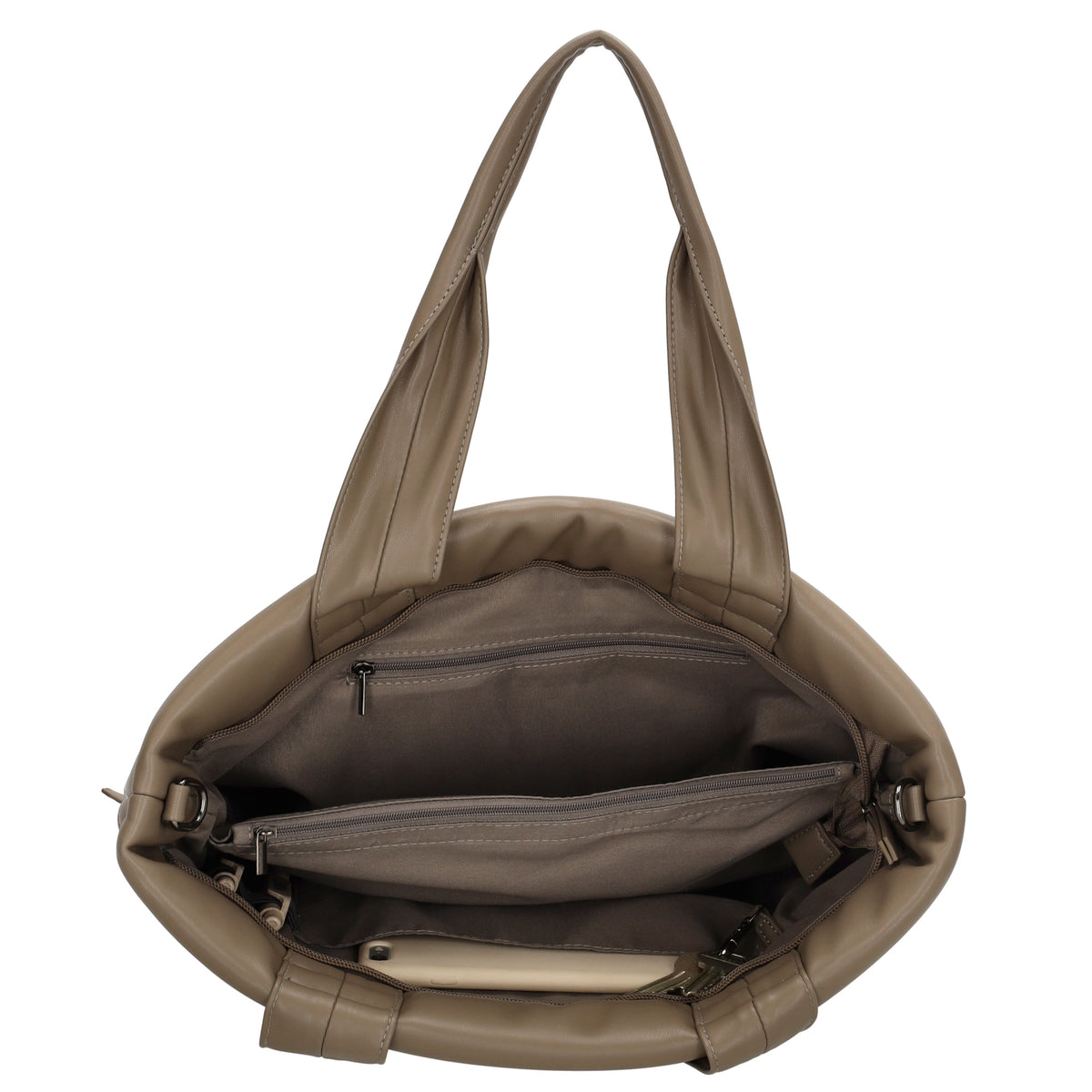 Shopper gesteppt 34x28cm in Taupe aus Kunstleder - leder-accessoires.com