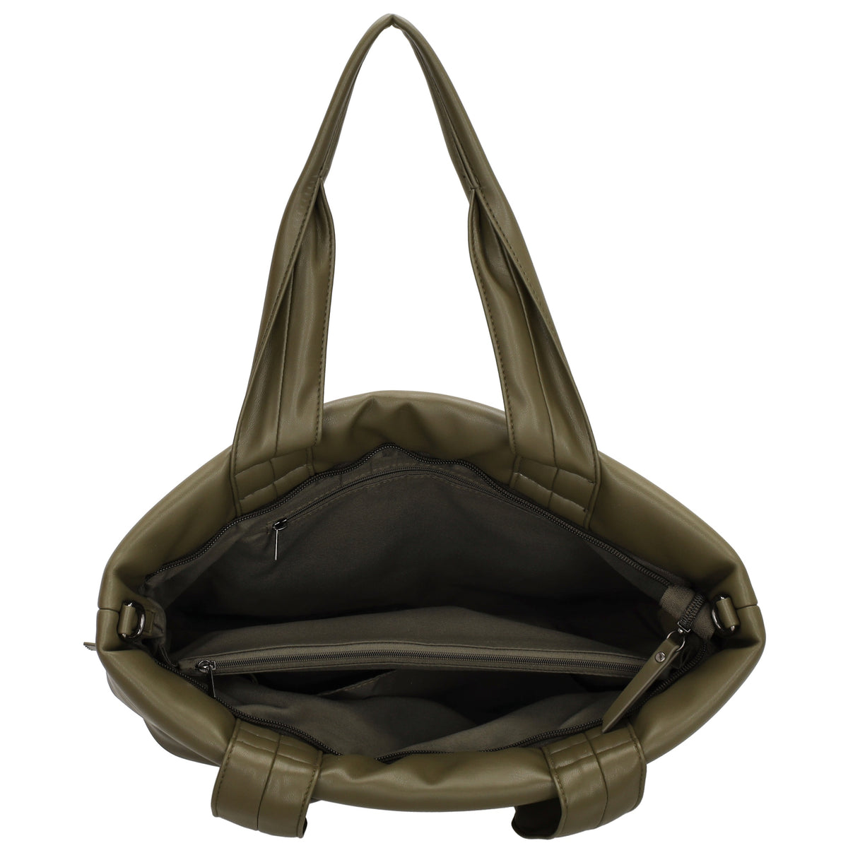 Shopper gesteppt 34x28cm in Olivgrün aus Kunstleder - leder-accessoires.com