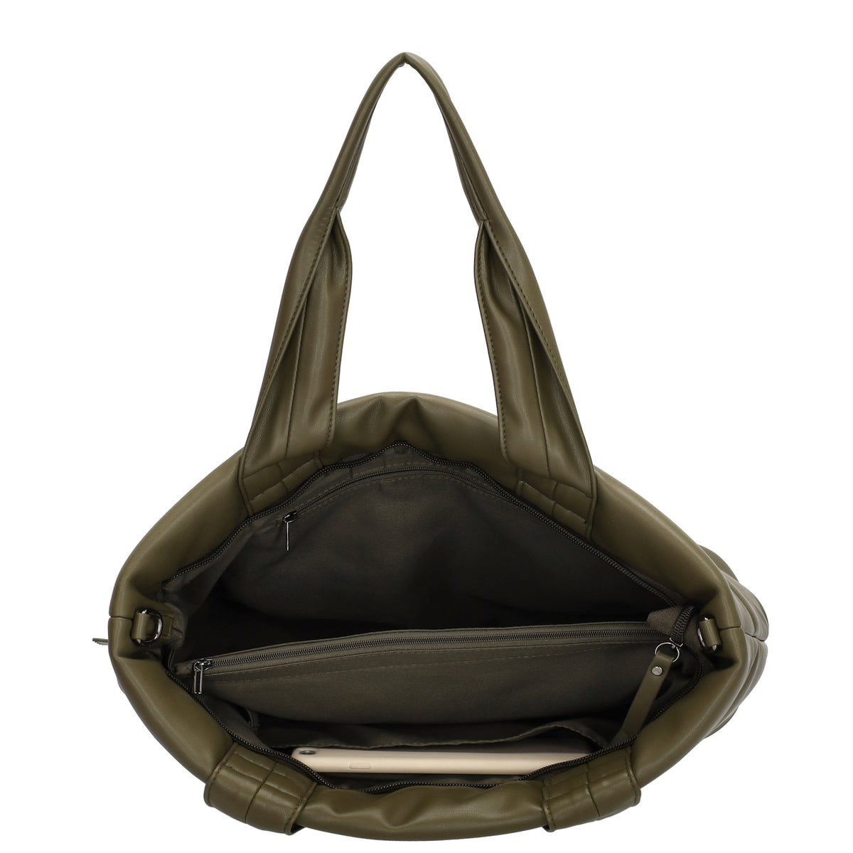 Shopper gesteppt 34x28cm in Olivgrün aus Kunstleder - leder-accessoires.com