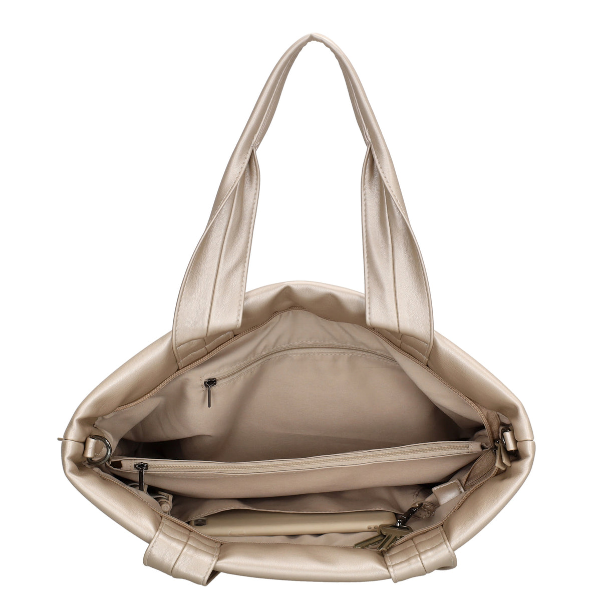 Shopper gesteppt 34x28cm in Champagner aus Kunstleder - leder-accessoires.com