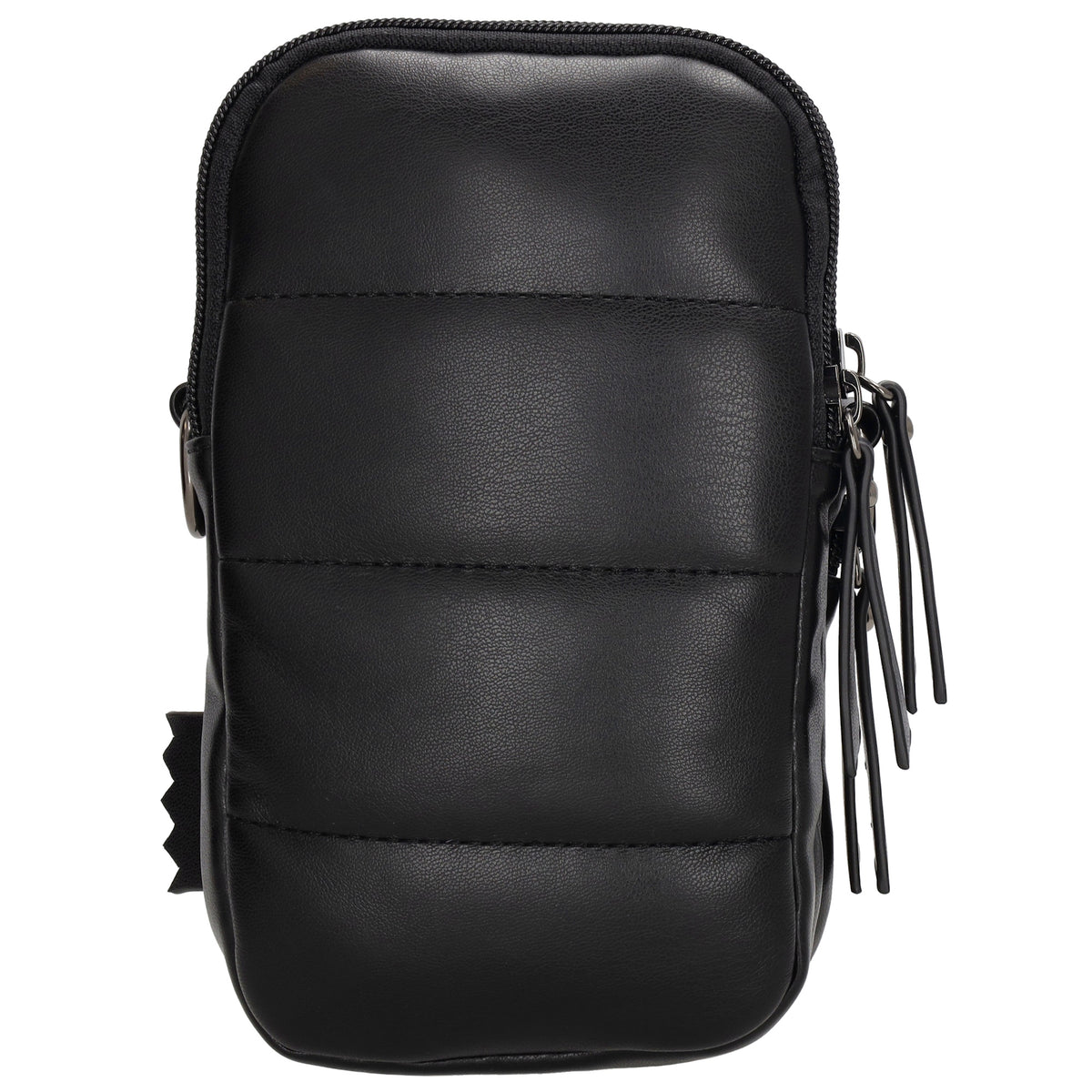 Handytasche | Minibag gesteppt 13x19cm in Schwarz mit Reißverschluss und Vortasche - leder-accessoires.com