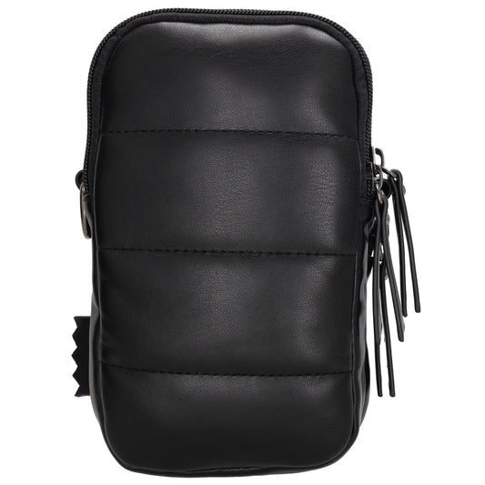 Handytasche | Minibag gesteppt 13x19cm in Schwarz mit Reißverschluss und Vortasche - leder-accessoires.com