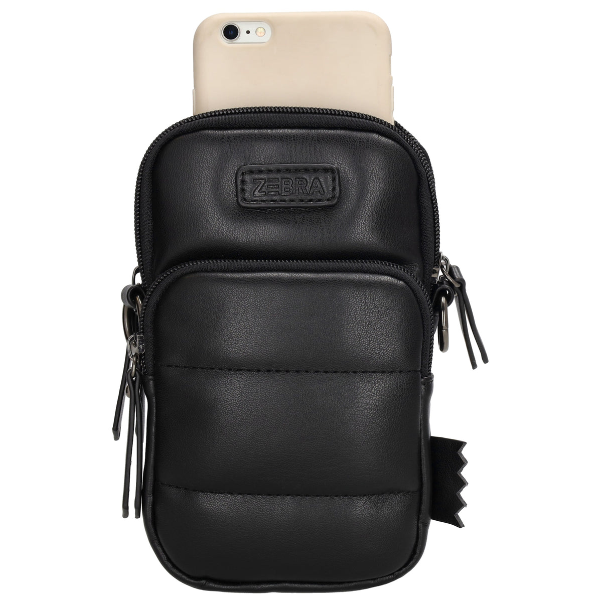 Handytasche | Minibag gesteppt 13x19cm in Schwarz mit Reißverschluss und Vortasche - leder-accessoires.com