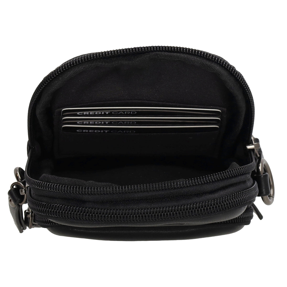 Handytasche | Minibag gesteppt 13x19cm in Schwarz mit Reißverschluss und Vortasche - leder-accessoires.com