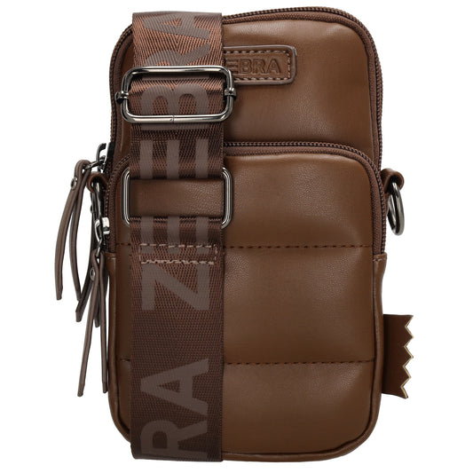 Handytasche | Minibag gesteppt 13x19cm in Braun mit Reißverschluss und Vortasche - leder-accessoires.com