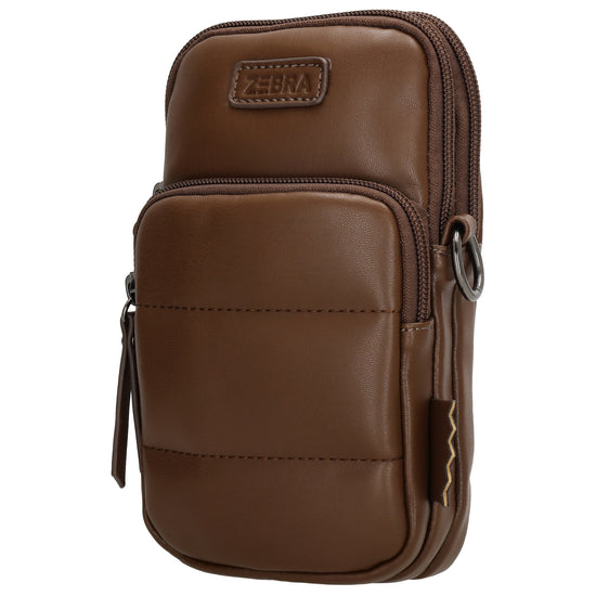 Handytasche | Minibag gesteppt 13x19cm in Braun mit Reißverschluss und Vortasche - leder-accessoires.com