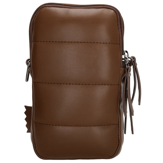 Handytasche | Minibag gesteppt 13x19cm in Braun mit Reißverschluss und Vortasche - leder-accessoires.com