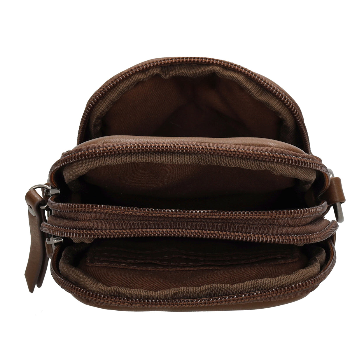 Handytasche | Minibag gesteppt 13x19cm in Braun mit Reißverschluss und Vortasche - leder-accessoires.com