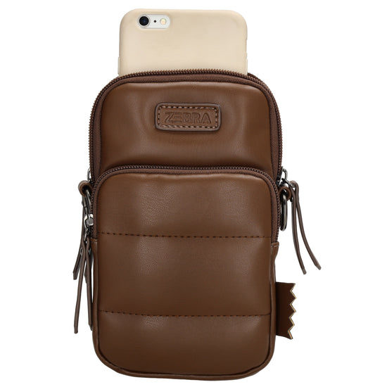 Handytasche | Minibag gesteppt 13x19cm in Braun mit Reißverschluss und Vortasche - leder-accessoires.com