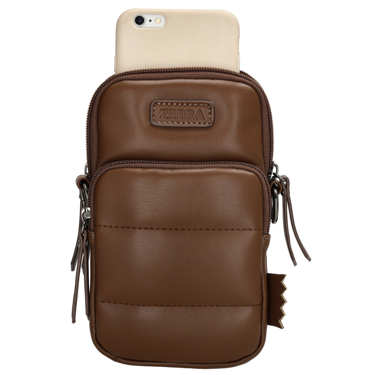 Handytasche | Minibag gesteppt 13x19cm in Braun mit Reißverschluss und Vortasche - leder-accessoires.com