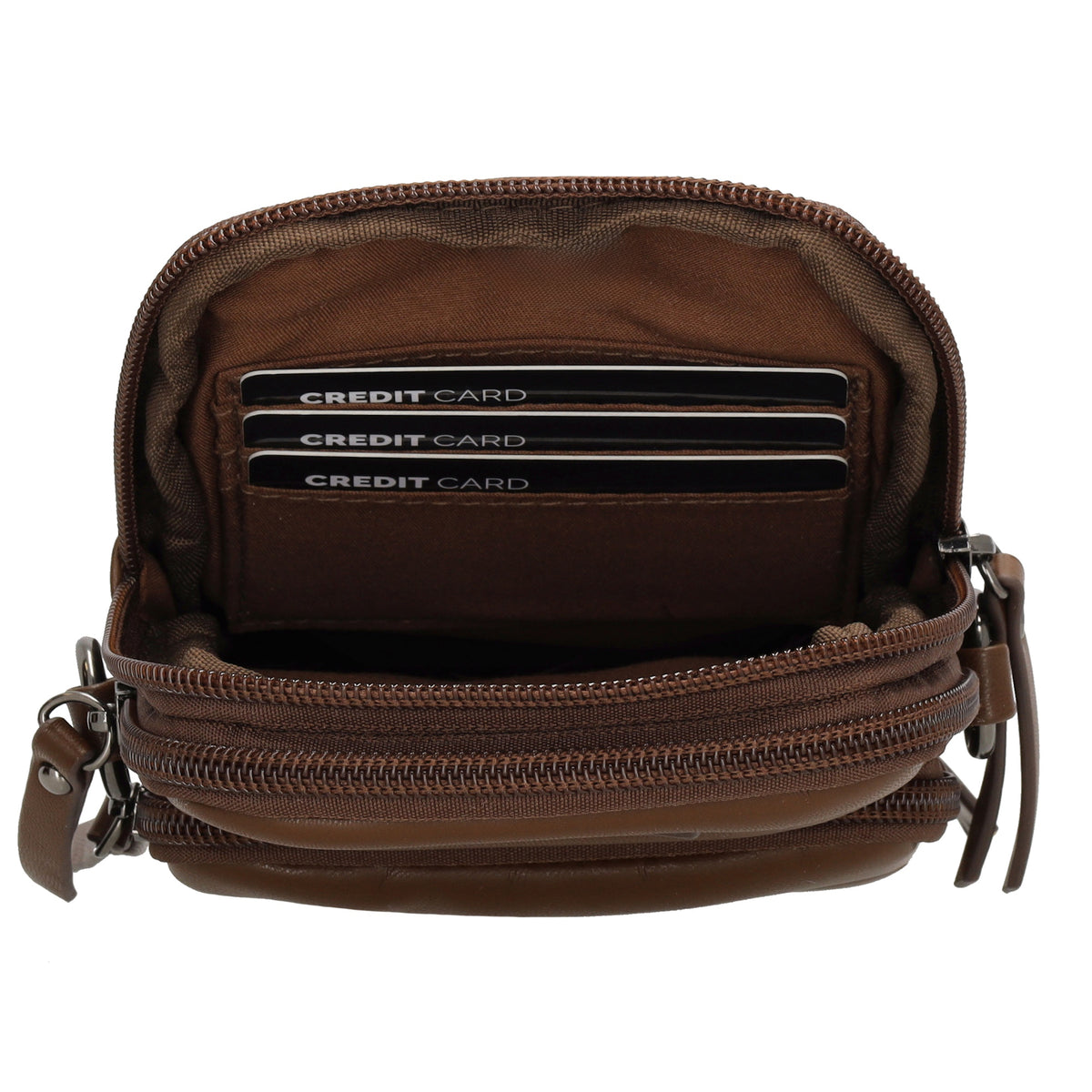 Handytasche | Minibag gesteppt 13x19cm in Braun mit Reißverschluss und Vortasche - leder-accessoires.com