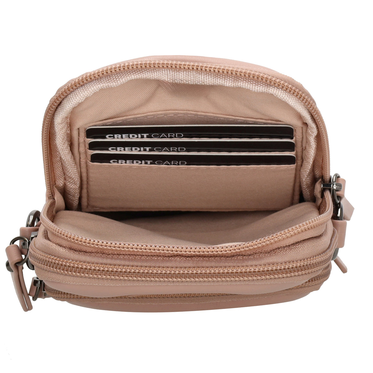 Handytasche | Minibag gesteppt 13x19cm in Altrosa mit Reißverschluss und Vortasche - leder-accessoires.com