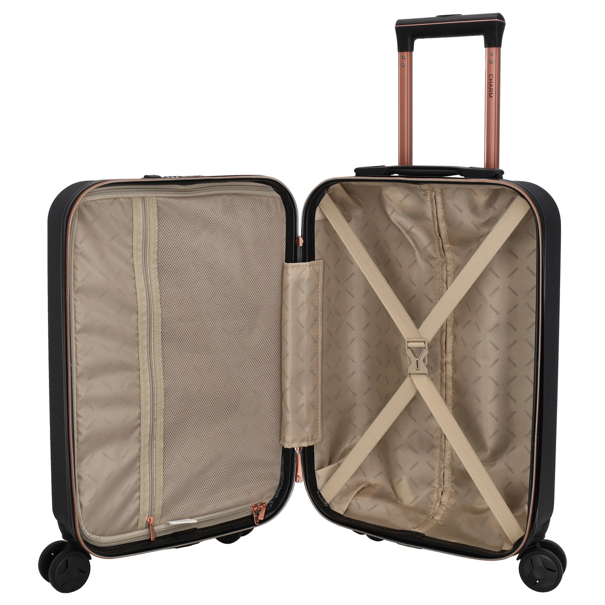 Reisetrolley|Hartschalenkoffer 55cm in Schwarz|Rose mit 4-Rad - leder-accessoires.com