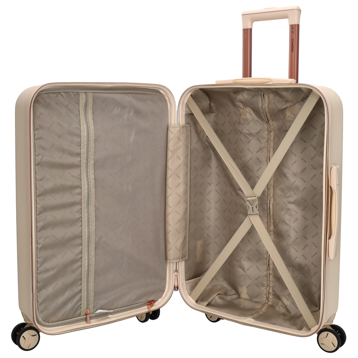 Reisetrolley|Hartschalenkoffer 66cm in Creme|Rose mit 4-Rad - leder-accessoires.com