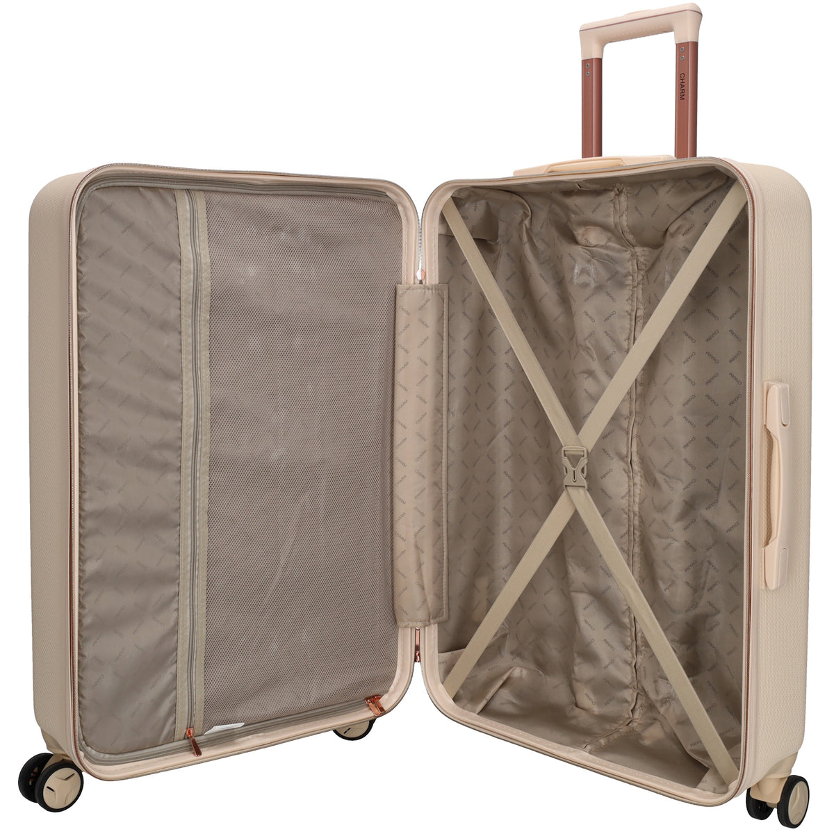 Reisetrolley|Hartschalenkoffer 75cm in Creme|Rose mit 4-Rad - leder-accessoires.com