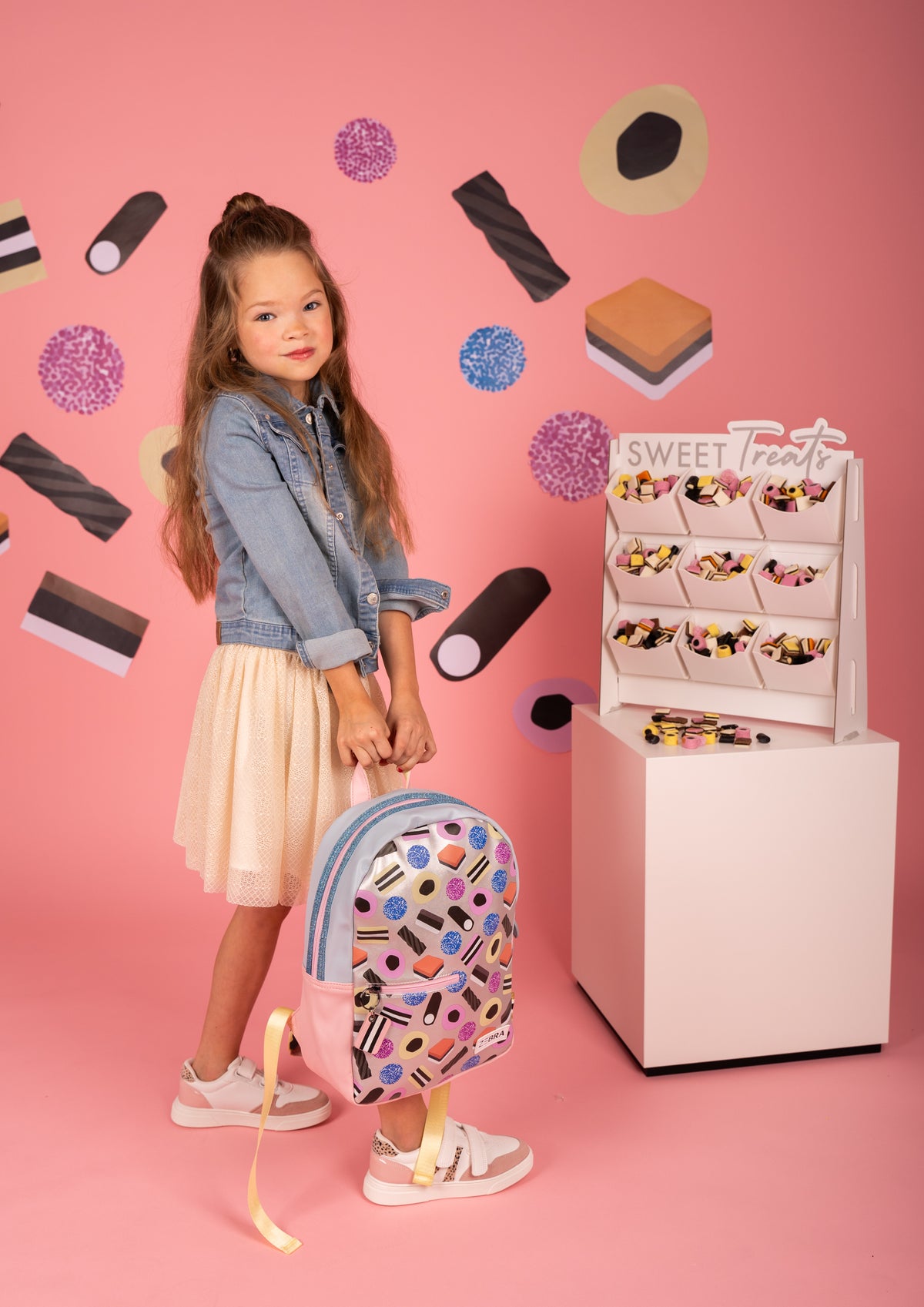 Kinderrucksack 25x35cm mit Candymotiv-Muster in Weiß - leder-accessoires.com