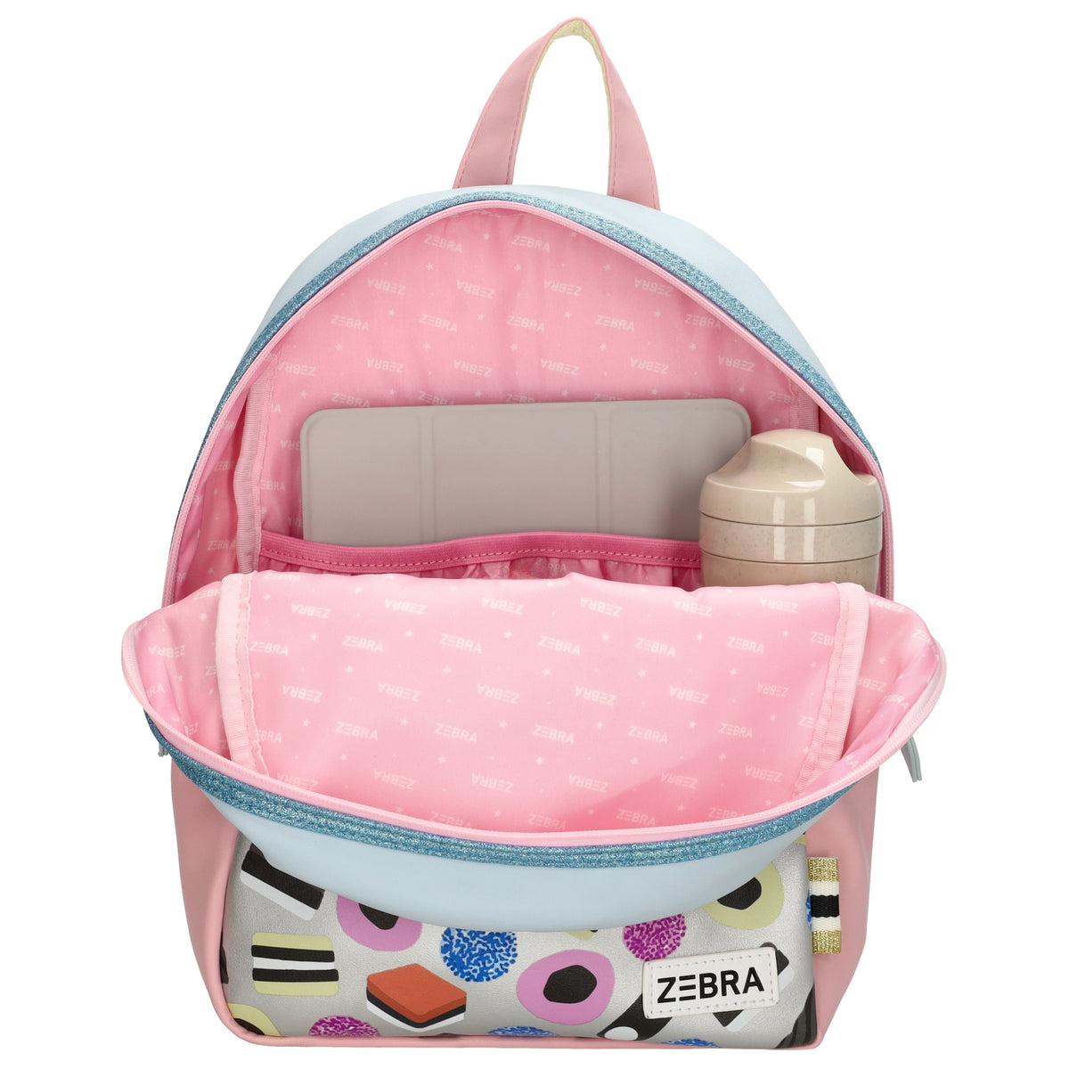 Kinderrucksack 25x35cm mit Candymotiv-Muster in Weiß - leder-accessoires.com