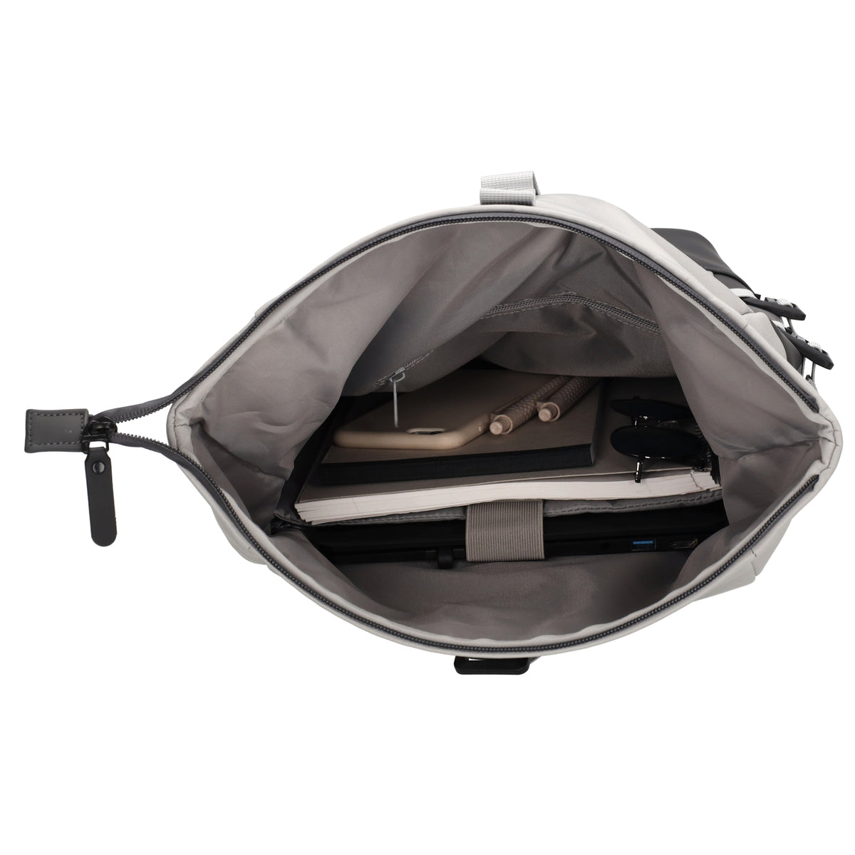 Rolltop-Rucksack 24x59cm in Grau mit Reißverschluss und Reißverschlussfach - leder-accessoires.com