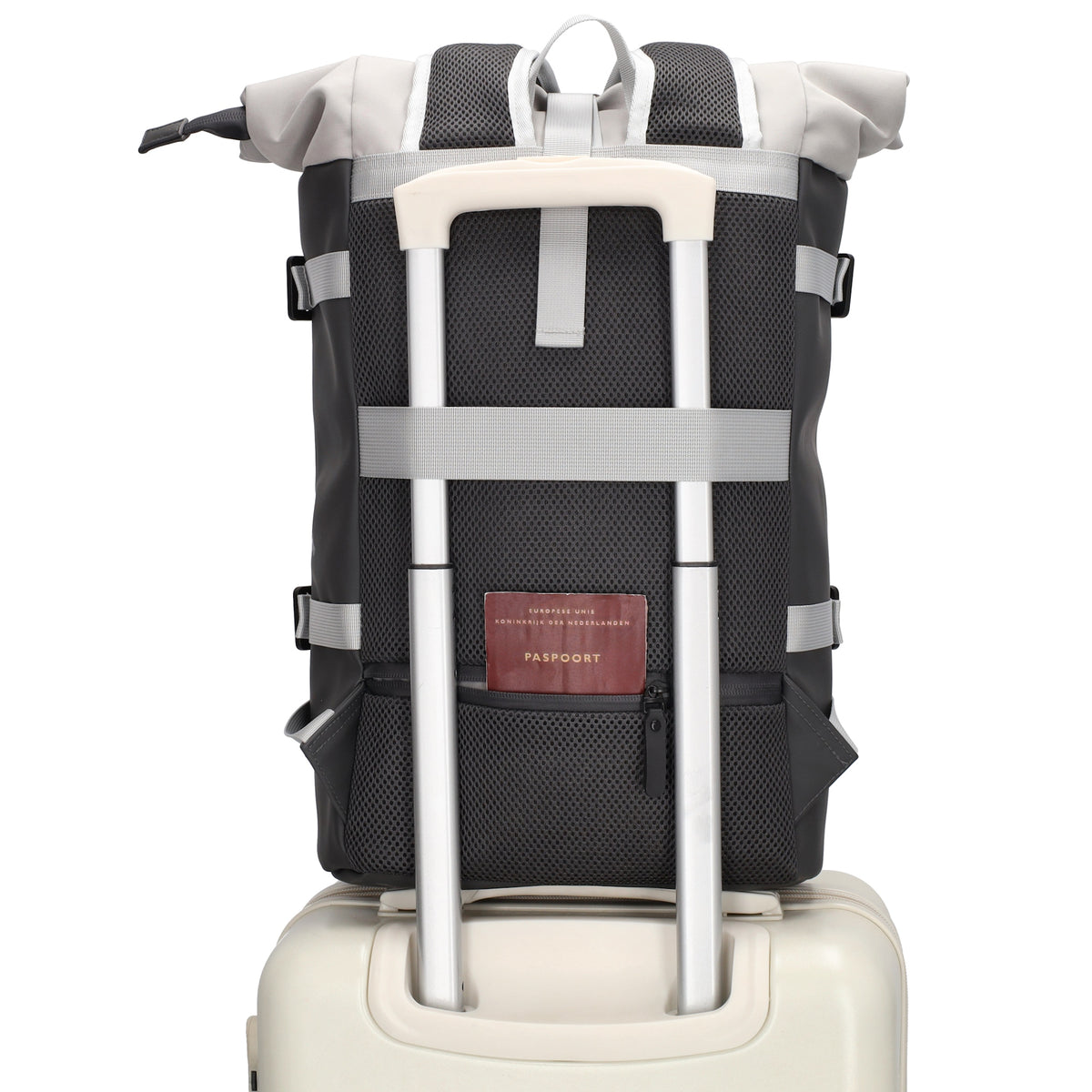 Rolltop-Rucksack 24x59cm in Grau mit Reißverschluss und Reißverschlussfach - leder-accessoires.com