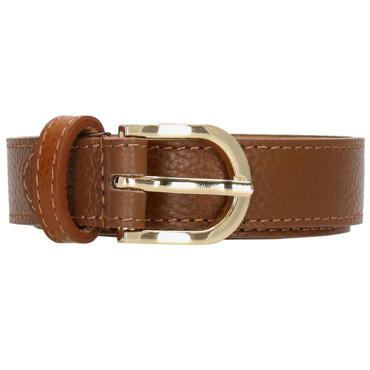 Brauner Ledergürtel, 2,5cm breit – Vollrindleder, glänzende Gold-Schließe, mattschimmernd - leder-accessoires.com