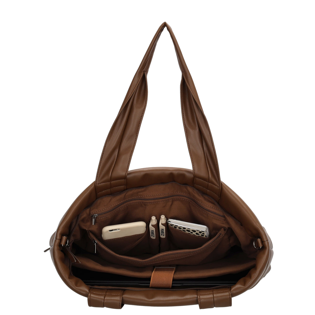 Shopper gesteppt 48x30cm in Braun aus Kunstleder - leder-accessoires.com