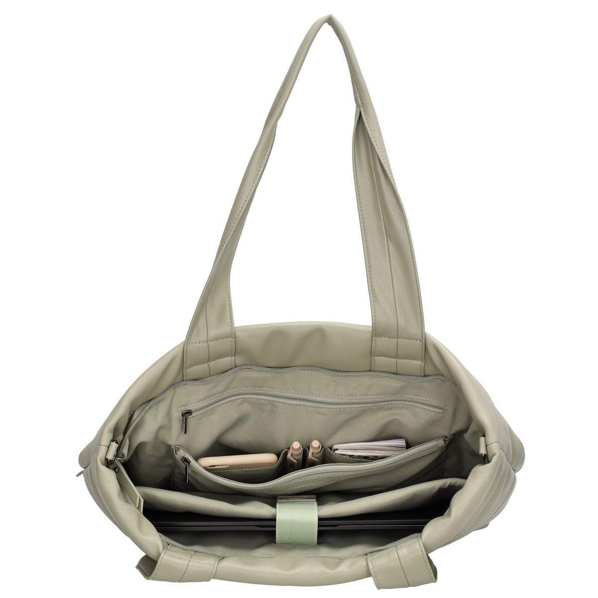 Shopper gesteppt 48x30cm in Mint aus Kunstleder - leder-accessoires.com
