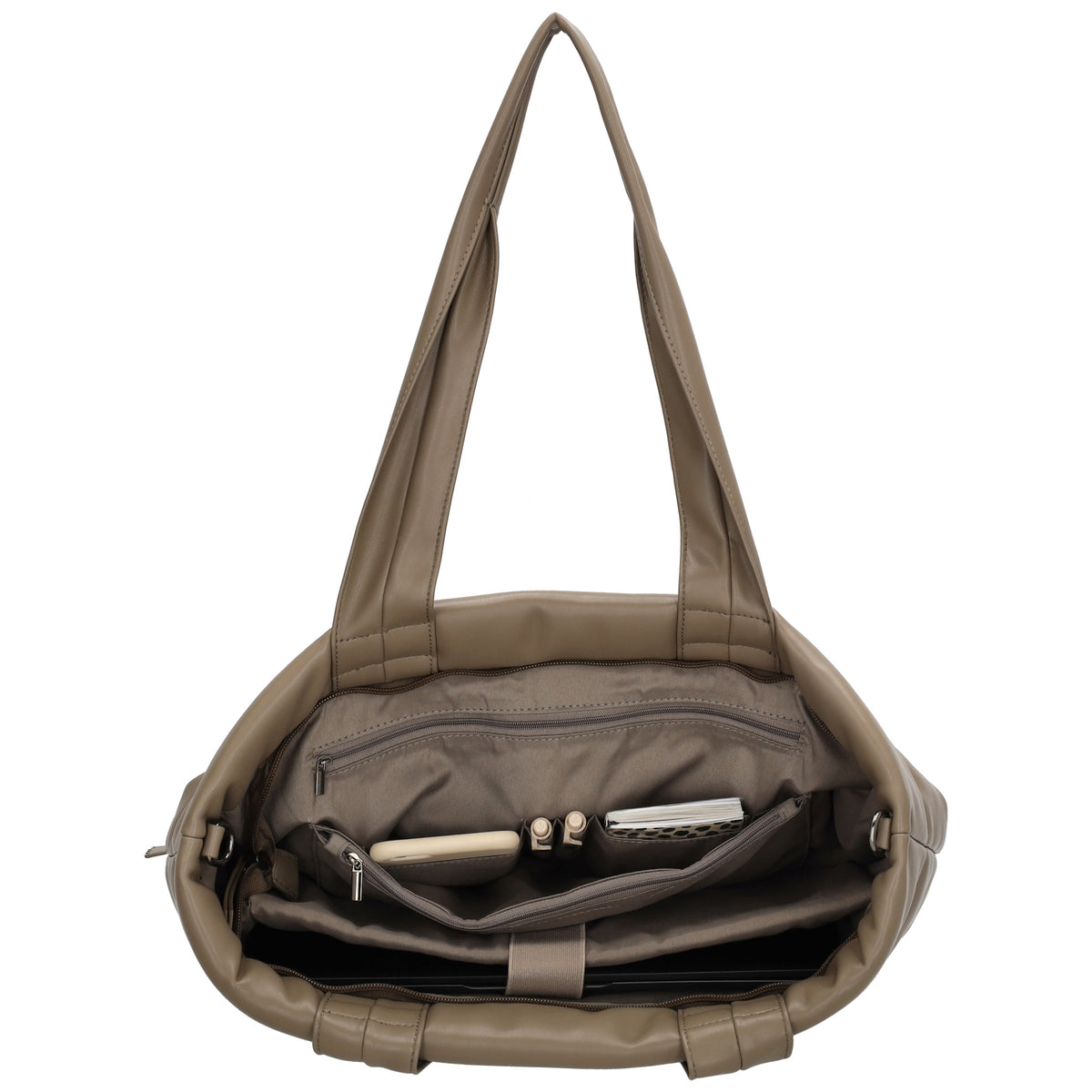 Shopper gesteppt 48x30cm in Taupe aus Kunstleder - leder-accessoires.com